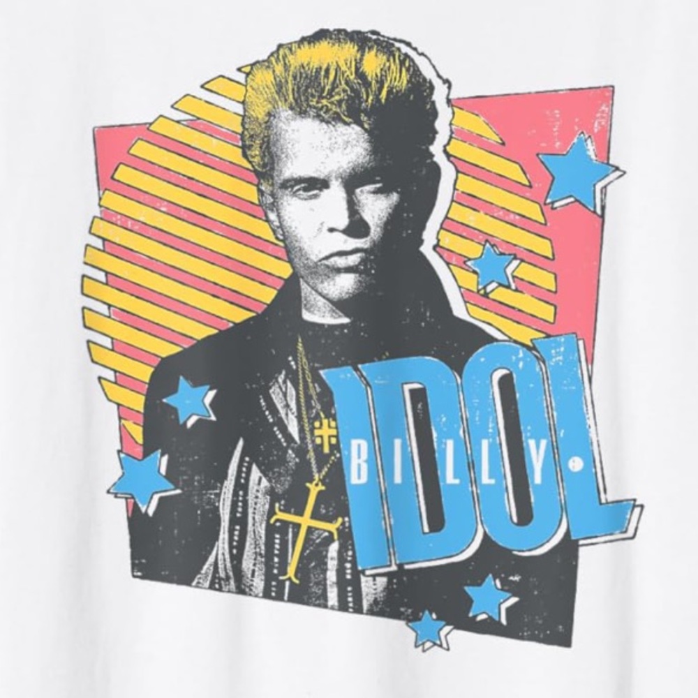 Billy Idol White Women’s T-Shirt with Neon Retro Outline Design NWT Small